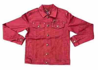 Burgundy Denim Buttoned Jacket