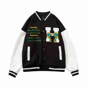 Butterfly Embroidery Varsity Black Jacket