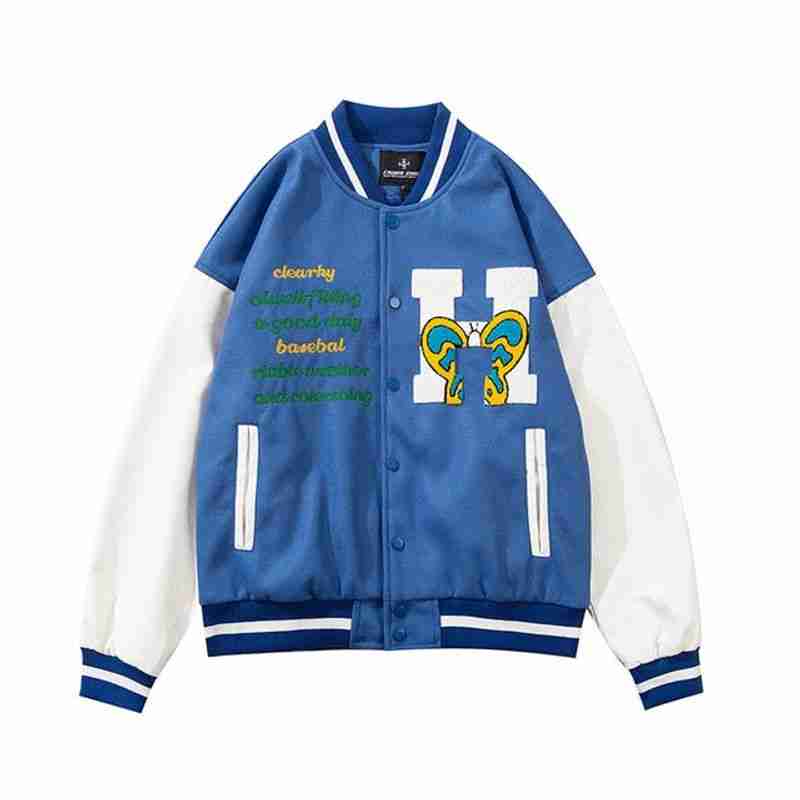 Butterfly Embroidery Varsity Jacket Movie Leather Jackets
