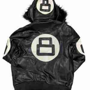 Eight Ball Faux Leather Bomber Black Jacket