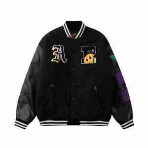 Embroidery Patchwork Varsity Black Jacket