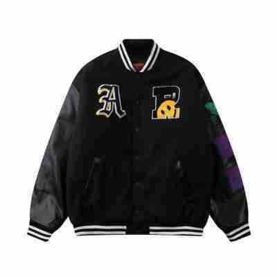 Embroidery Patchwork Varsity Black Jacket