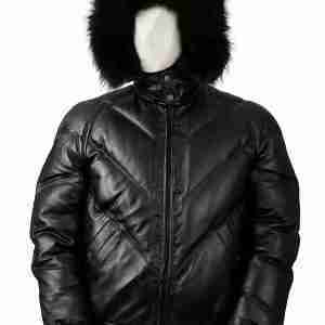 Faux Leather V Bomber Black Jacket