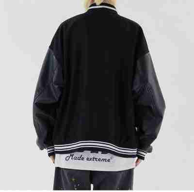 Furry Patchwork Varsity Black Jacket