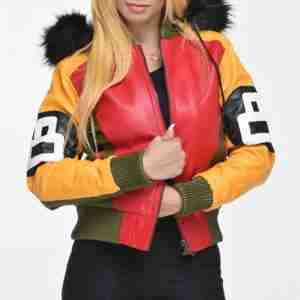 Ladies Eight Ball Faux Leather Bomber Jacket