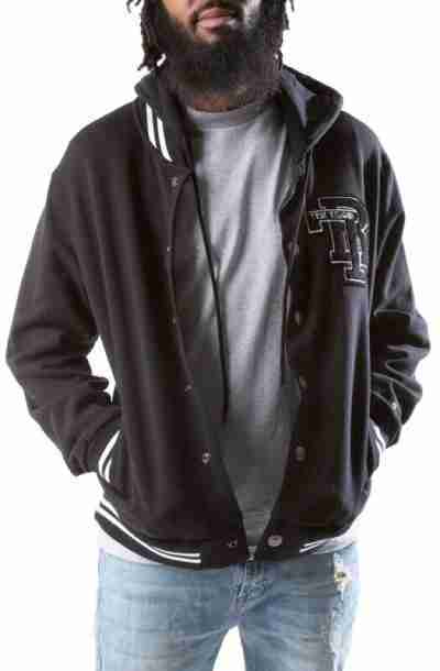 Men Varsity Hoodie Black Wool Jacket