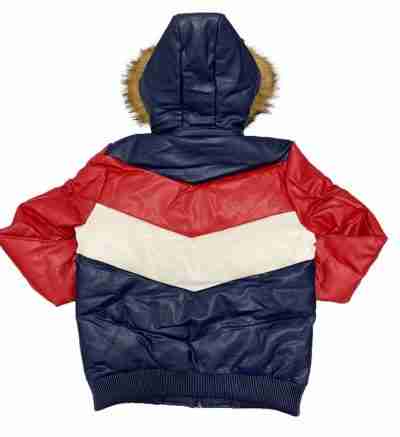 Multicolored Fur Hooded Puffer Leather Jacket