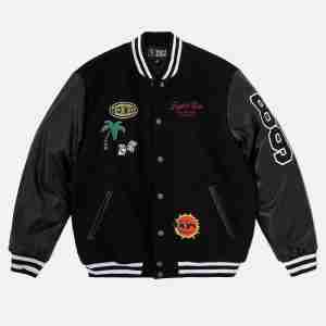 No Worries Letterman Black Jacket