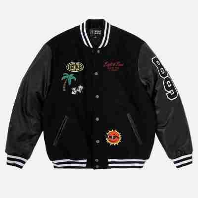 No Worries Letterman Black Jacket