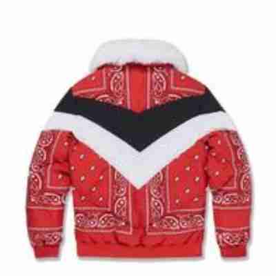 Paisley Bandana Print Puffer Red Jacket