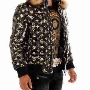 Paris Bomber Black & Gold Puffer Jacket