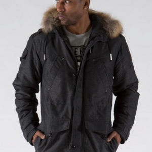 Pelle Pelle Fur Hood Snorkel Black Nylon Jacket
