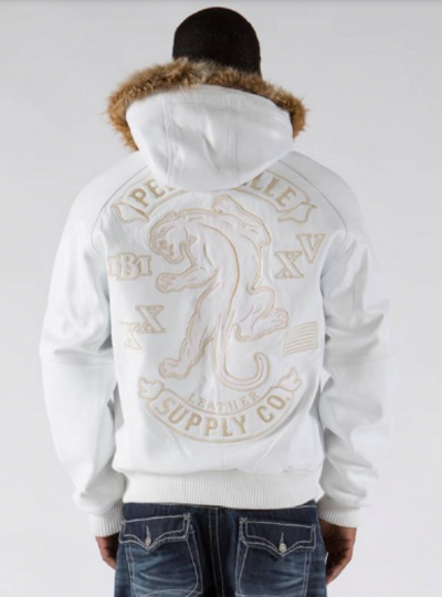 Pelle Pelle Panther Fur Hood White Plush Jacket