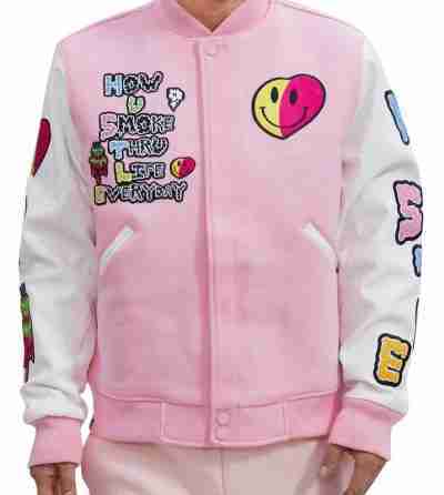 Pink Hustle & Smoke Varsity Bomber Jacket