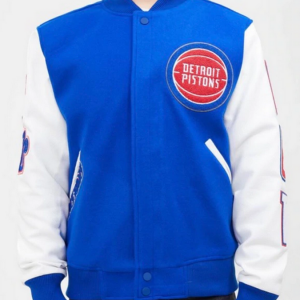 Pro Standard Detroit Pistons Royal Blue and White Varsity Jacket