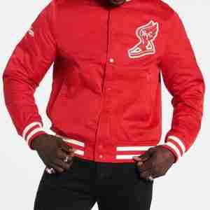 Red Varsity Bomber Satin Jacket