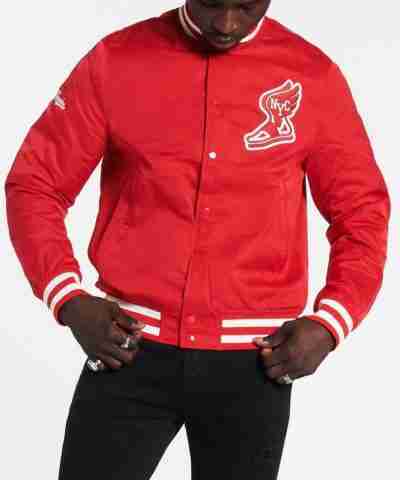 Red Varsity Bomber Satin Jacket