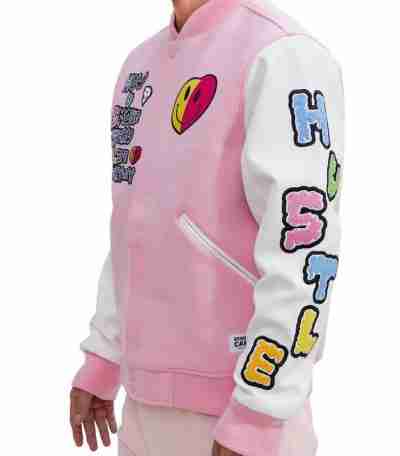 Wedding Cake Pink Hustle & Smoke Varsity Bomber Jacket