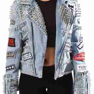 Women Denim Studded Blue Jacket