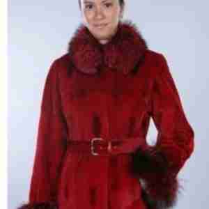 Women Red Faux Fur Shearling Coat