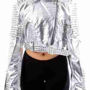 Women Silver Studded Jacket