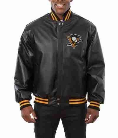 Pittsburgh Varsity Penguins Black Leather Jacket