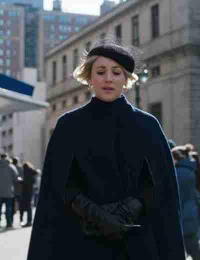 The Flight Attendant Kaley Cuoco Blue Cape Coat