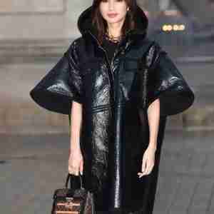 Gemma Chan Black Leather Coat