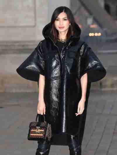 Gemma Chan Black Leather Coat