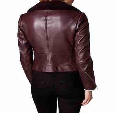 Women Burgundy Fur Collar Jacket