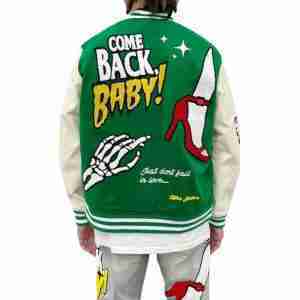 Lifted Anchors State Chenille Patch Varsity Green Jacket