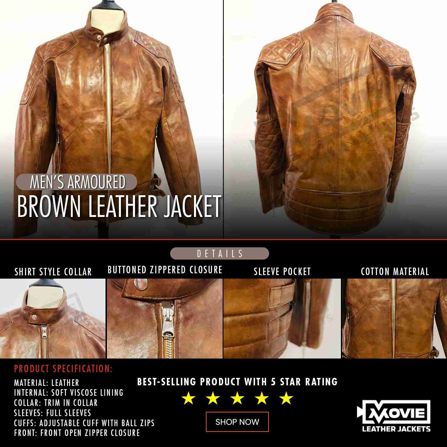 Men's Brown Armored Leather Jacket