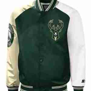 Milwaukee Bucks Hunter Green and Cream Satin Jacket