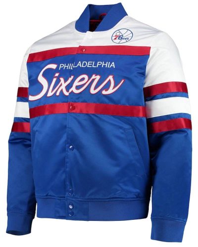 Philadelphia 76ers Hardwood Classics Script Royal Satin Full-snap Jacket