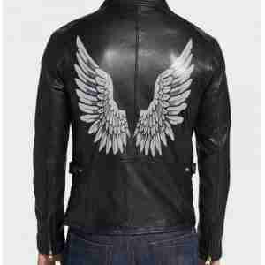 Halloween Black Wings Printed Leather Jacket