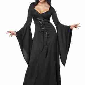 Halloween Hooded Black Lace Up Robe Costume