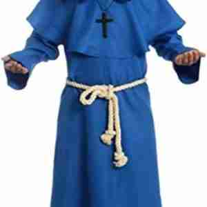 Halloween Monk Hooded Priest Robe Blue Costume