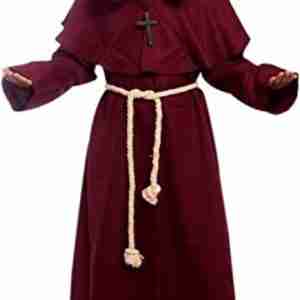 Halloween Monk Hooded Priest Robe Burgundy Costume