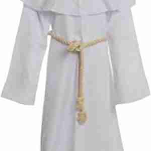 Halloween Monk Hooded Priest Robe White Costume