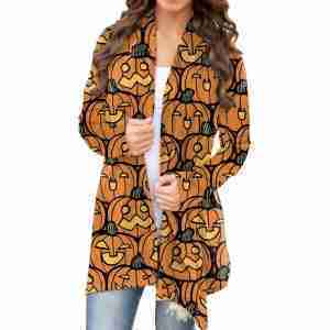 Halloween Orange Pumpkin Print Coat