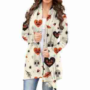 Halloween White & Multi-color Heart Print Coat