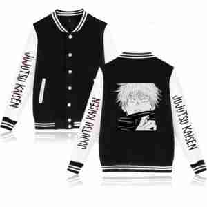 Jujutsu Kaisen Anime Black & White Varsity Jacket