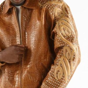 Pelle Pelle Alligator Texture Brown Leather Jacket