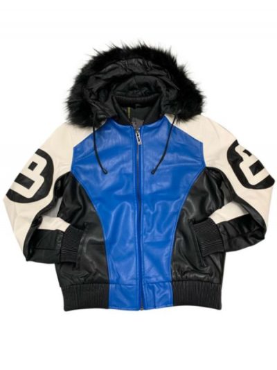 Unisex 8 Ball Blue & Black Bomber Leather Jacket