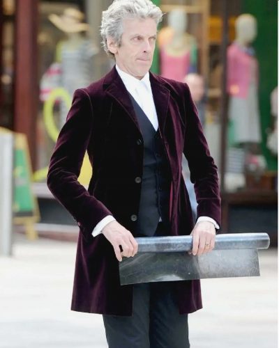 Twelfth Doctor TV Series Doctor Who Peter Capaldi Burgundy Velvet Coat