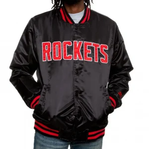 Houston Rockets Satin Bomber Black Jacket