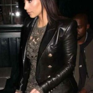 Kim Kardashian Black Double Breasted Leather Blazer