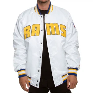 LA Rams Satin Button-Up White Jacket