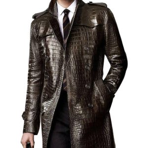 Men’s Double Breasted Alligator Brown Coat