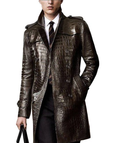 Men’s Double Breasted Alligator Brown Coat